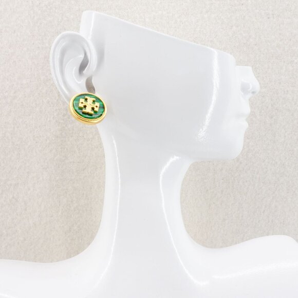 Tory Burch Women's Semi Precious Stud Earrings Green OS - Picture 9 of 13